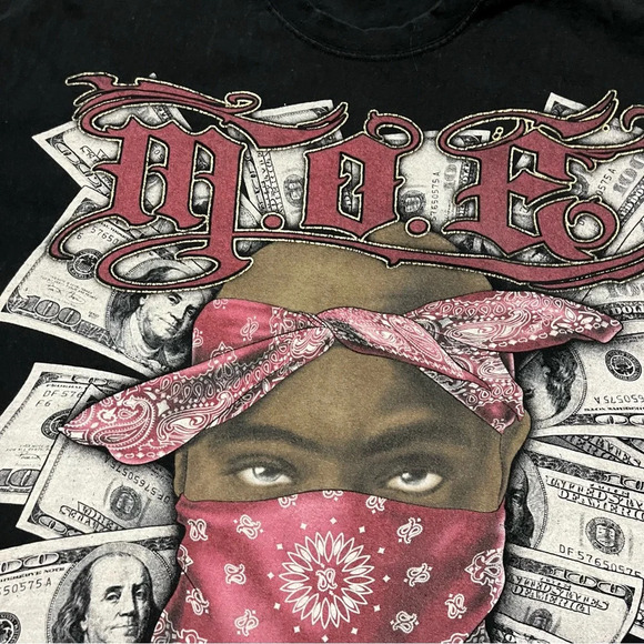 Vintage Tupac 2Pac Red Bandana Money Over Everything Graphic Tee Size 3XL Street - Picture 4 of 7